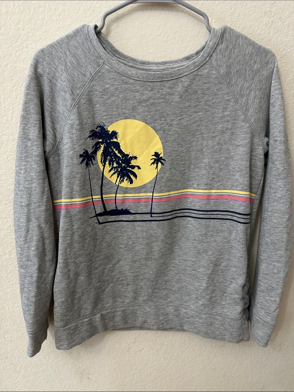 Old Navy Gray Crewneck Sweater with Yellow Sun & Navy Palm Graphic